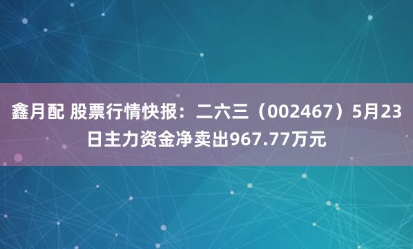 鑫月配 股票行情快报：二六三（002467）5月23日主力资金净卖出967.77万元